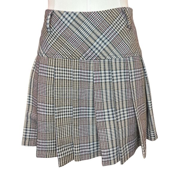 Cali 1850 Houndstooth Plaid Pleated Mini Skirt XS Y2K Grunge Academia Schoolgirl - Picture 1 of 10